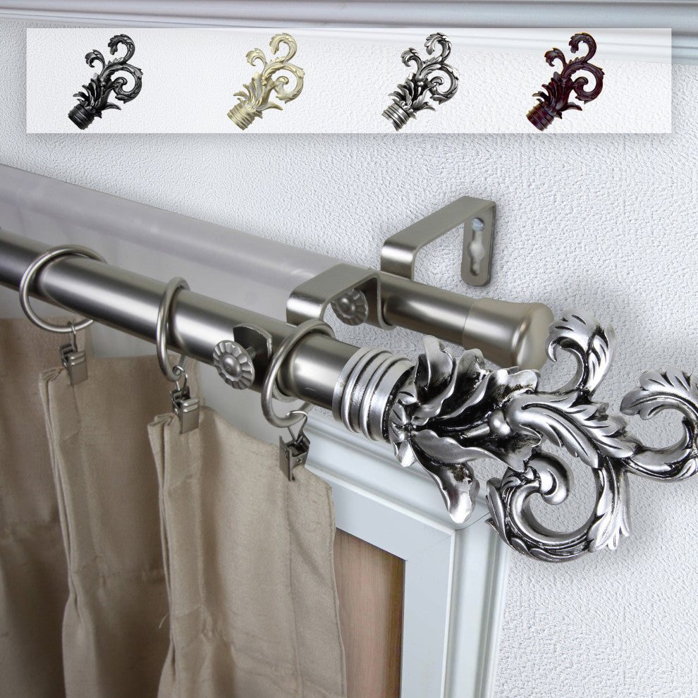 Malina 1" Double Curtain Rod, Satin Nickel, 48-84"