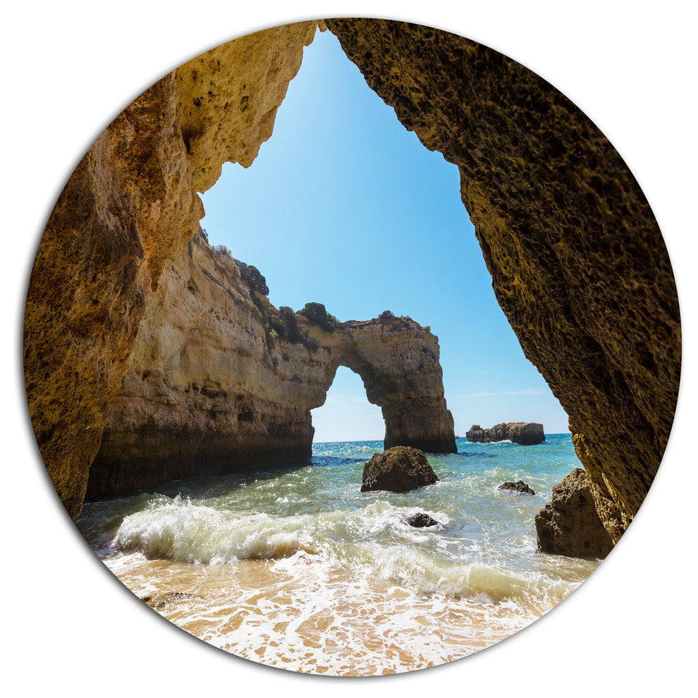 Portugal Coast With Amazing Caves, Landscape Disc Metal Artwork, 23"