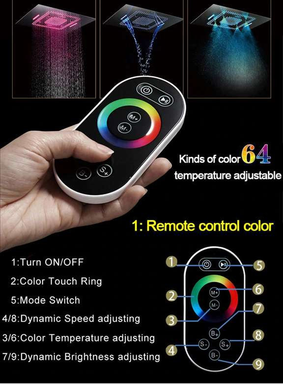 Ceiling Mounted Matte Black Remote Controlled Thermostatic Rainfall Wa