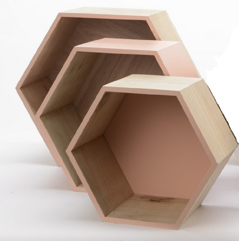 Set of 3 Basic Luxury Hexagonal Shadow Boxes With Accents, Peach