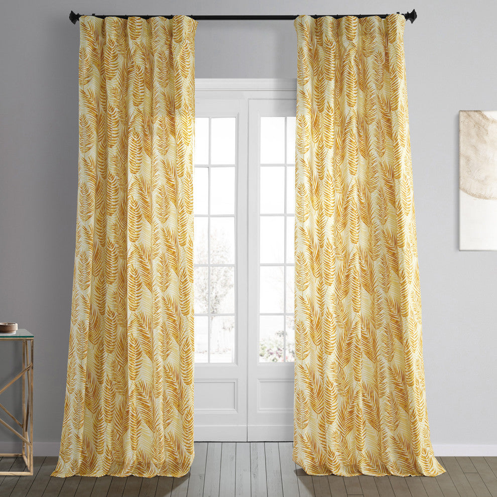 Kupala Printed Cotton Curtain Single Panel, Kupala Eternal Gold, 50wx84l