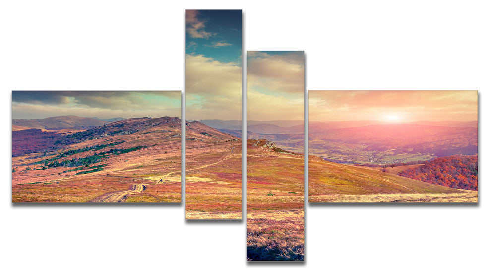 Amazing Autumn Landscape in Hills, Landscape Canvas Art Print, 60"x32", 4 panels