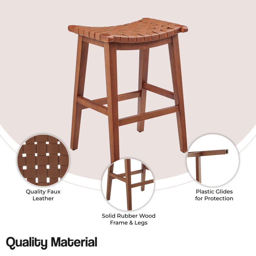 Marco PU Backless Counter Stool, Ochre Brown/Medium Brown