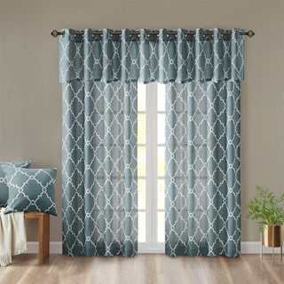 Madison Park Saratoga Fretwork Print Grommet Top Window Valance, Blue