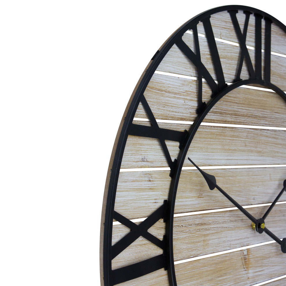 24" Metal Framed Roman Numeral Battery Operated Round Wall Clock