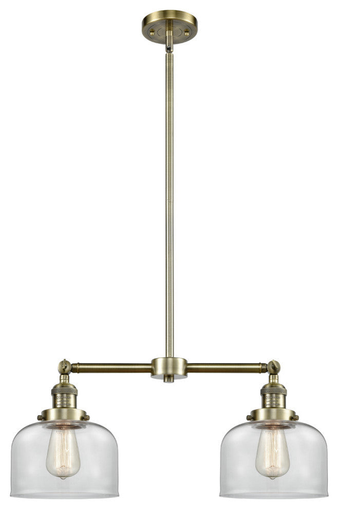 Large Bell 2-Light LED Chandelier, Antique Brass, Glass: Clear