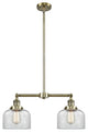 Large Bell 2-Light LED Chandelier, Antique Brass, Glass: Clear