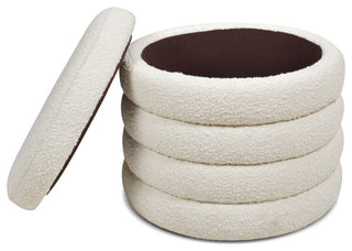 Fuji 19" Oversized Horizontal Tufted Round Storage Ottoman, Ivory White Boucle
