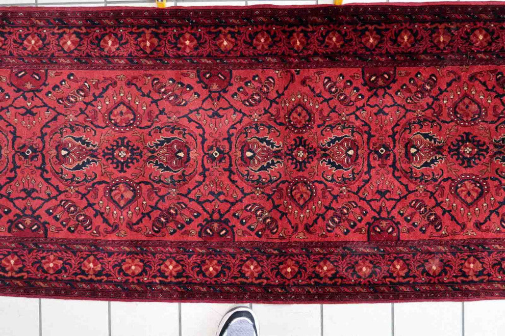 Handmade Vintage Afghan Ersari Runner 2.7'x9.7', 84cmx296cm 1970s