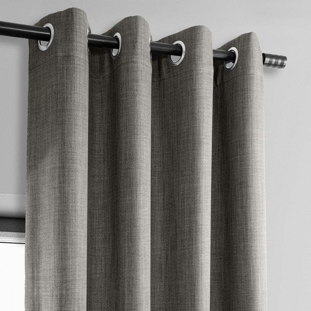 Faux Linen Grommet Room Darkening Curtain Single Panel, Blazer Grey, 50w X 96l