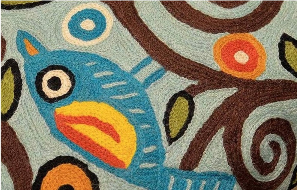 Branch Birds Karla Gerard Decorative Pillow Cover Handembroidered Wool 18x18"