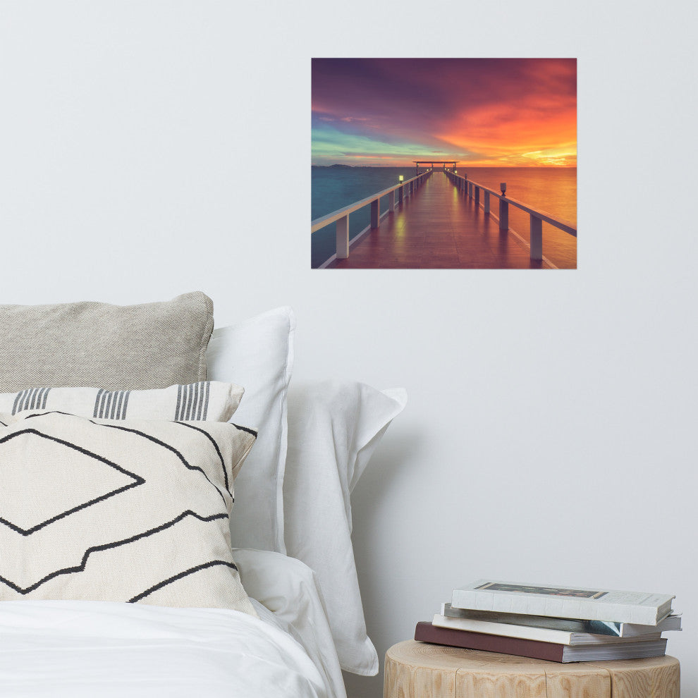 Surreal Wooden Pier At Sunset Intrigued Landscape Photo Loose Wall Art Print, 16" X 20"