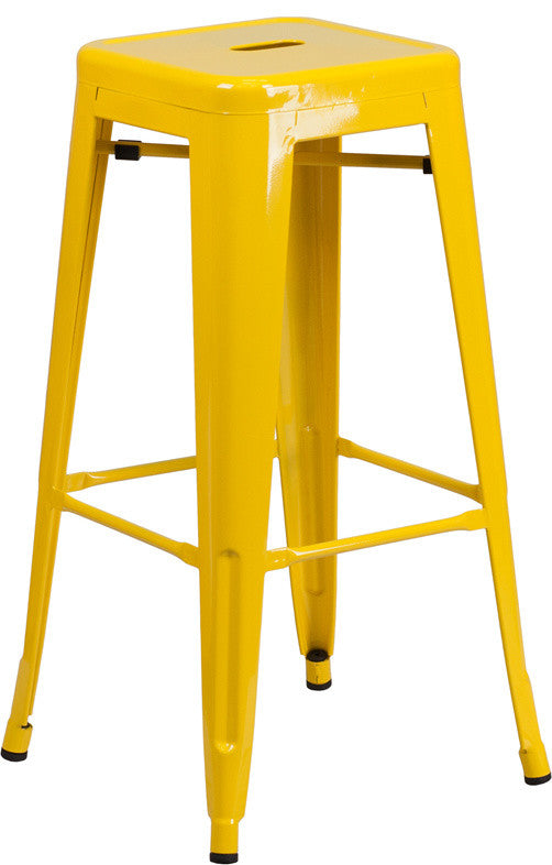 30'' High Backless Yellow Metal Indoor-Outdoor Barstool With Square Seat