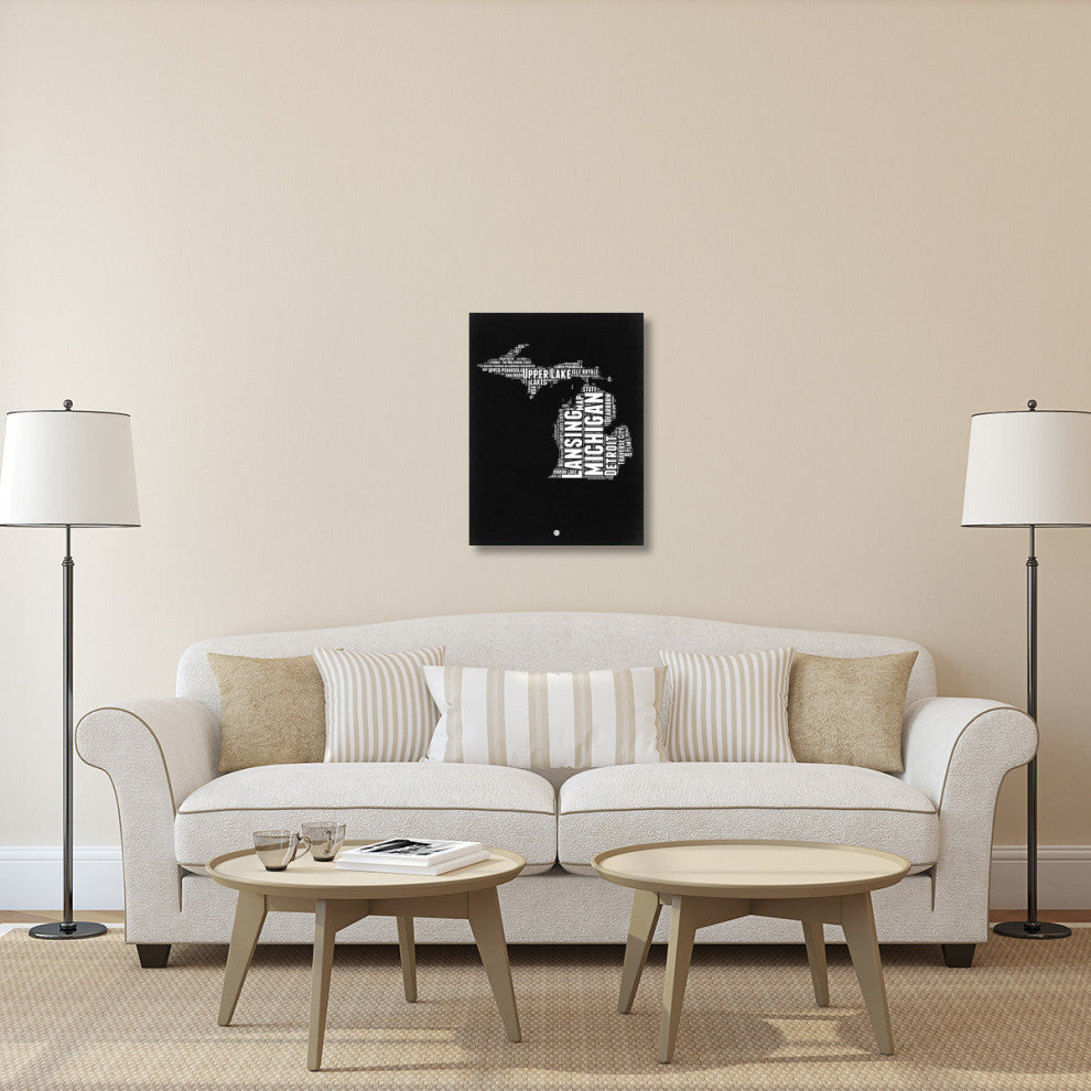 "Michigan Black and White Map" Fine Art Print