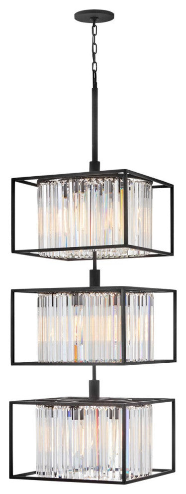 Hinkley 50.25" Giada Multi-Tier Modern Chandelier, Black + Prismatic Crystals