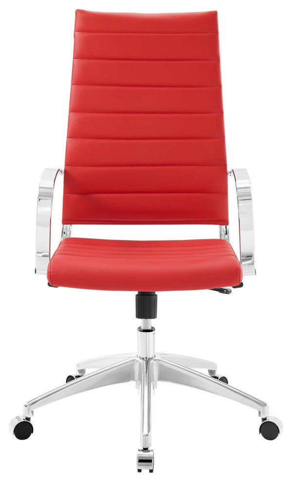 Computer Work Desk High Back Chair, Faux Leather, Red, Home Business Office