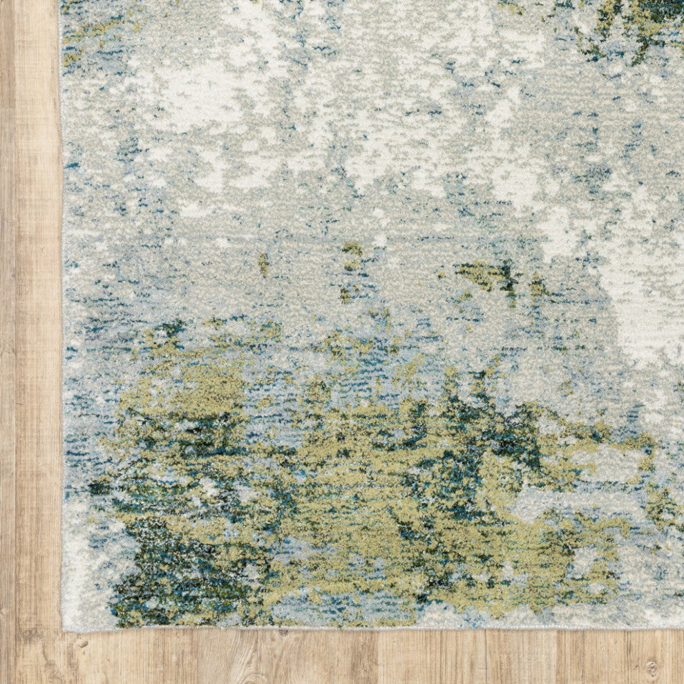 2??X 8??Blue And Sage Distressed Waves Indoor Runner Rug