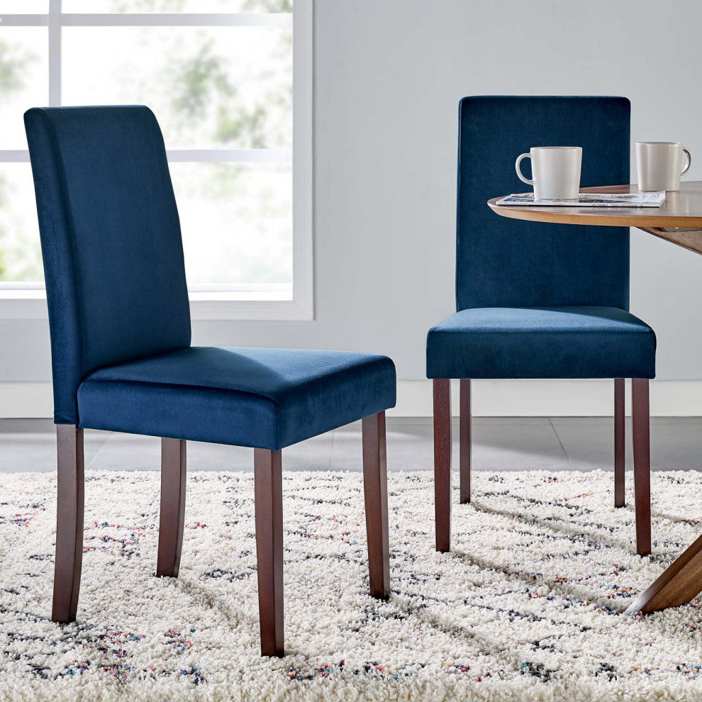 Side Dining Chair, Set of 2, Velvet, Wood, Blue Navy, Modern, Bistro Restaurant