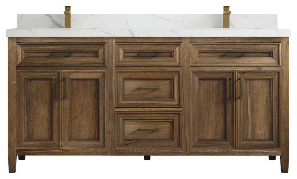 Santa Monica 72 Double Sink Bath Vanity in Graywashed Teak 2" Calacatta Laza