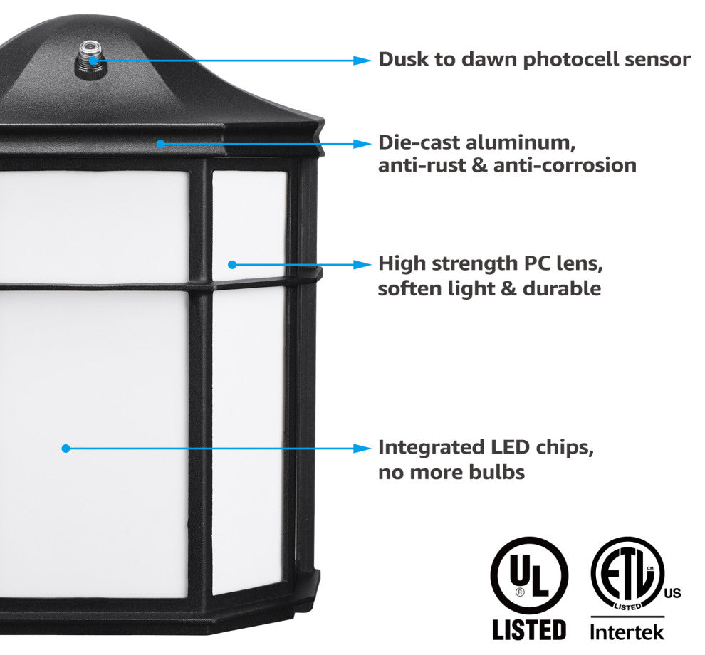 4-Pack 3CCT Outdoor Wall Light, Dusk to Dawn