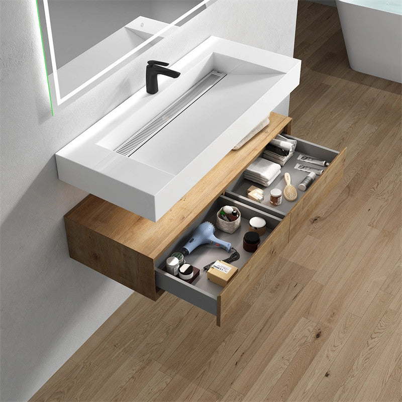 Alysa 60'' Floating Vanity, Acrylic Sink, Single Faucet Hole