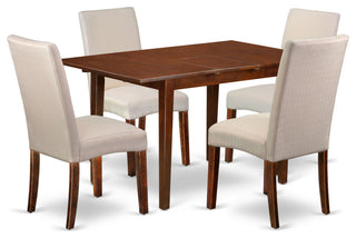 5Pc Rectangle 42/53.5" Dinette Table, 12 In Leaf, Four Chair, Cream