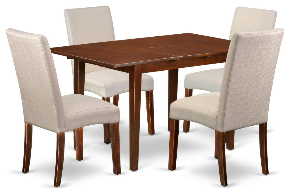 5Pc Rectangle 42/53.5" Dinette Table, 12 In Leaf, Four Chair, Cream