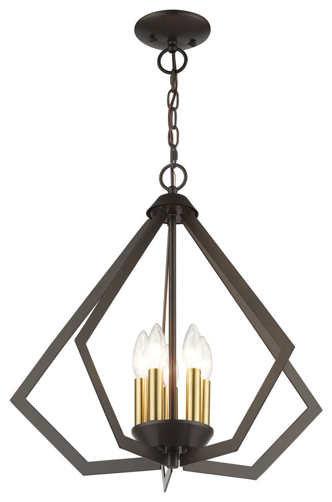Prism 5-Light English Bronze Chandelier, Antique Brass Accents