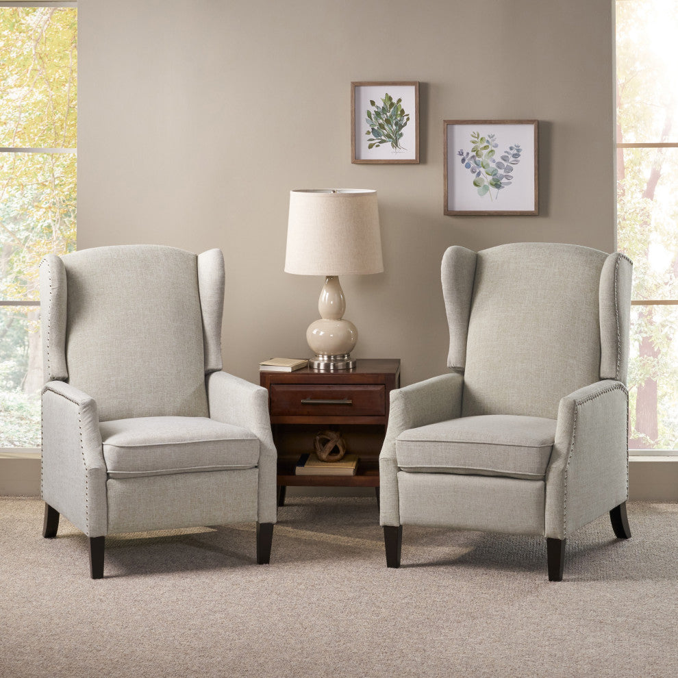 GDF Studio Corbin Fabric Recliner, Set of 2, Gray Moss and Dark Brown