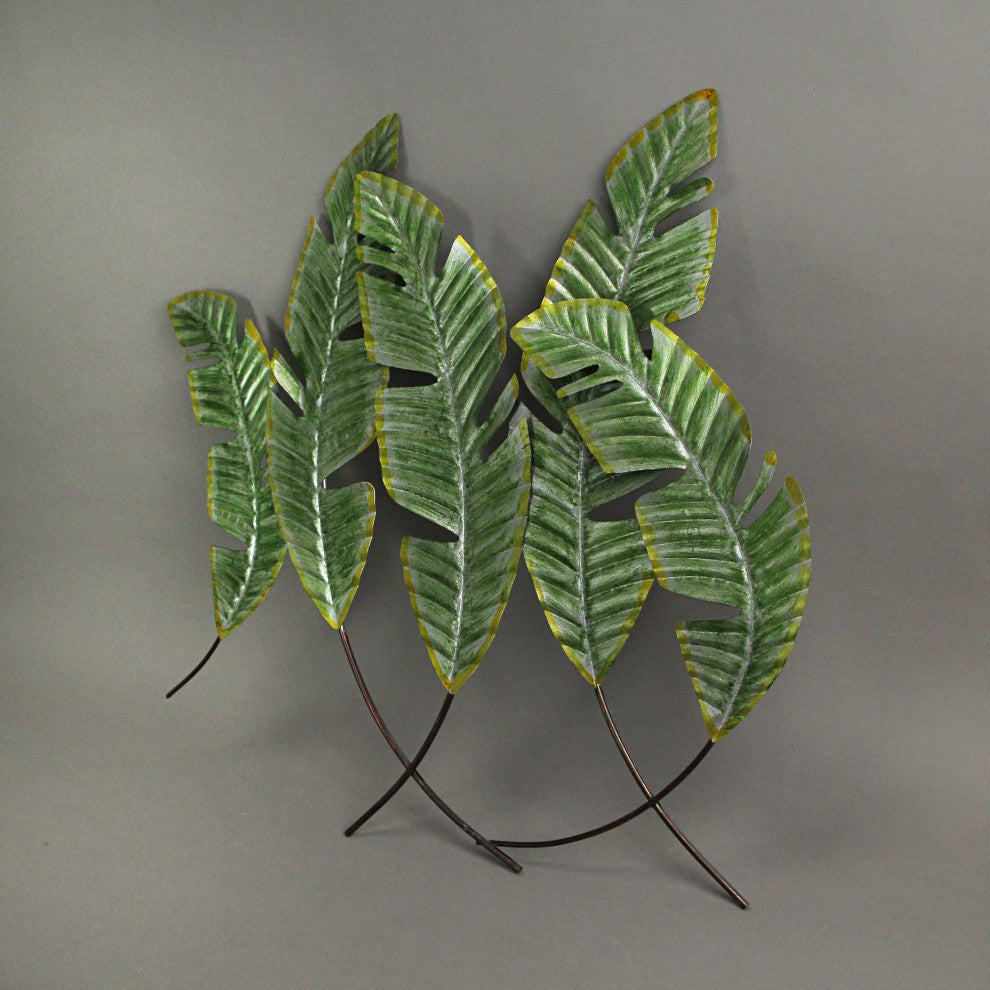 27 Inch Metal Tropical Leaf Wall Hanging Sculpture Coastal Plant Art Home Decor
