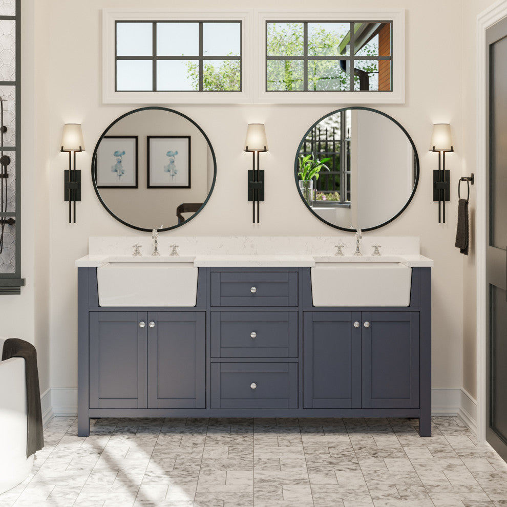 Yorkshire 72" Bathroom Vanity, Marine Gray, Engineered Marble