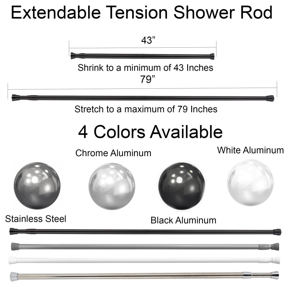 Tension Adjustable Shower Curtain Rod 43-79 Inches, Black