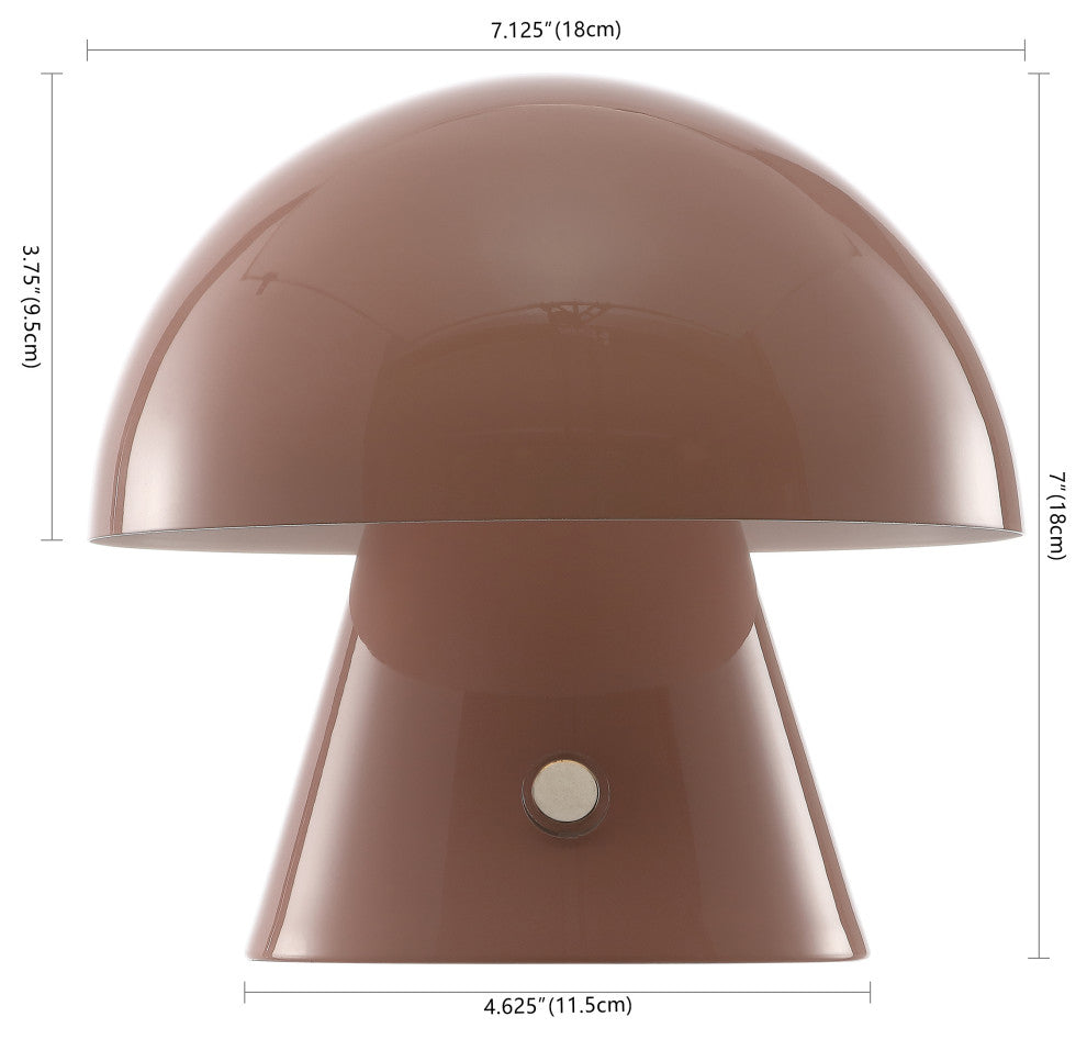 Porcini 7" Rechargeable/Cordless Iron Integrated LED Mushroom Table Lamp, Pink