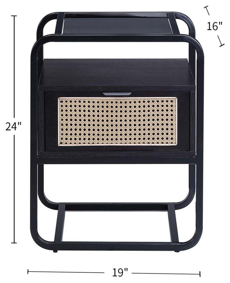 Metal Frame Nightstand With One Drawer, Black Finish