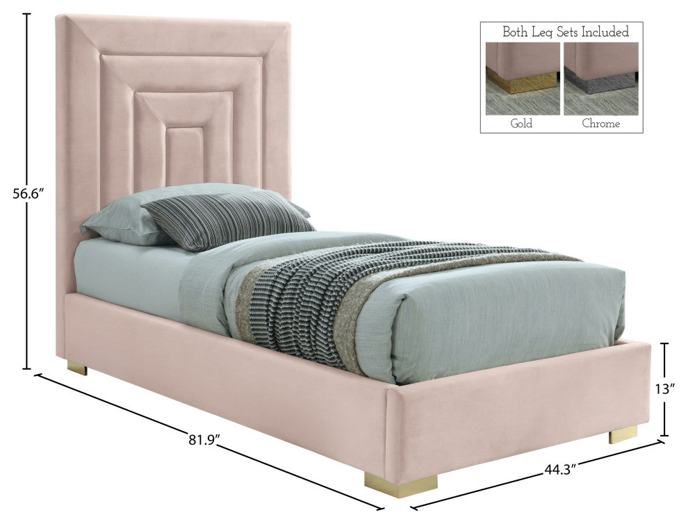 Nora Velvet Upholstered Bed, Pink, Twin