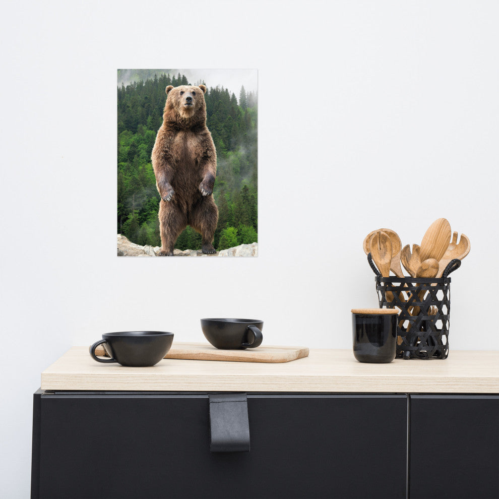 Big Standing Brown Bear On Mountain Top Loose Wall Art Print, 12" X 16"