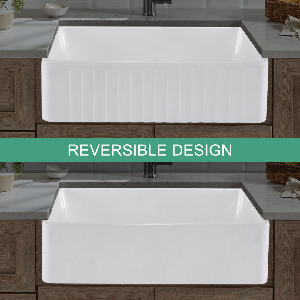36" L X 20" W Farmhouse Kitchen Sink With Grid and Strainer