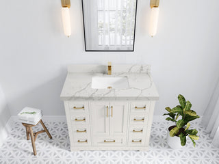 Boston 42" Single Sink Bath Vanity in Alabaster 2" Venatino Quartz