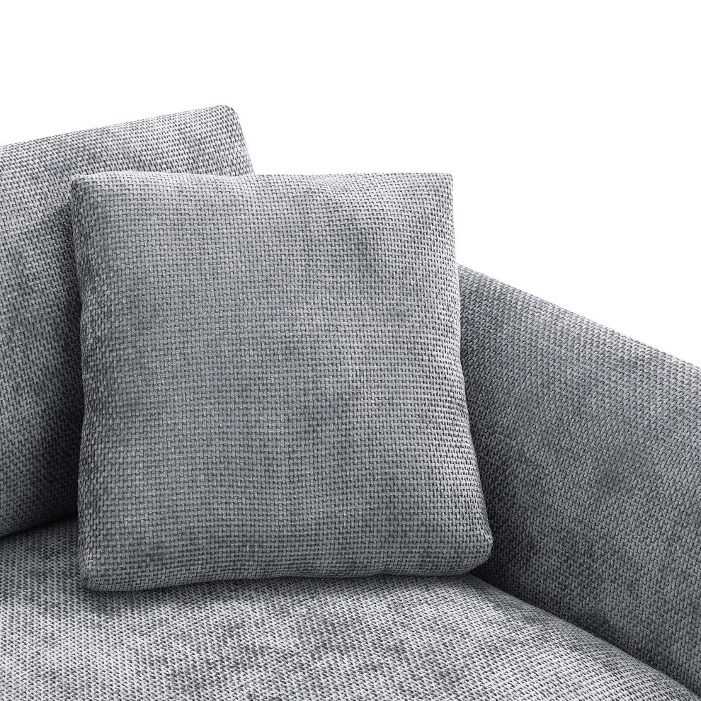 Alice Modern L-Shaped Cloud Chenille Sectional Chaise Sofa With 2 Pillows, Gray