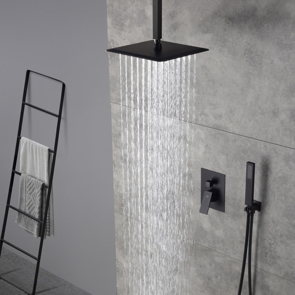 CASAINC 10" Ceiling Mount Dual Rainfall Shower Head Shower System Kit, Black