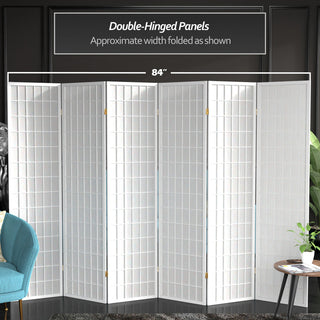 6' Tall Window Pane Shoji Screen, White, 6 Panels