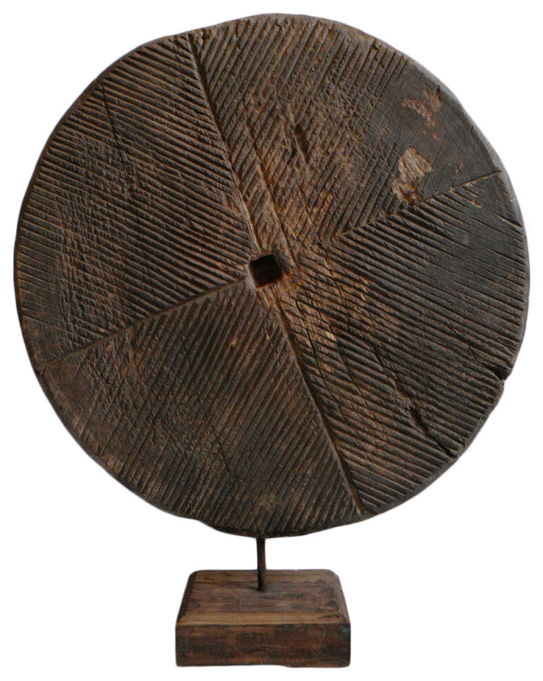 Consigned India Wood Wheel on Stand
