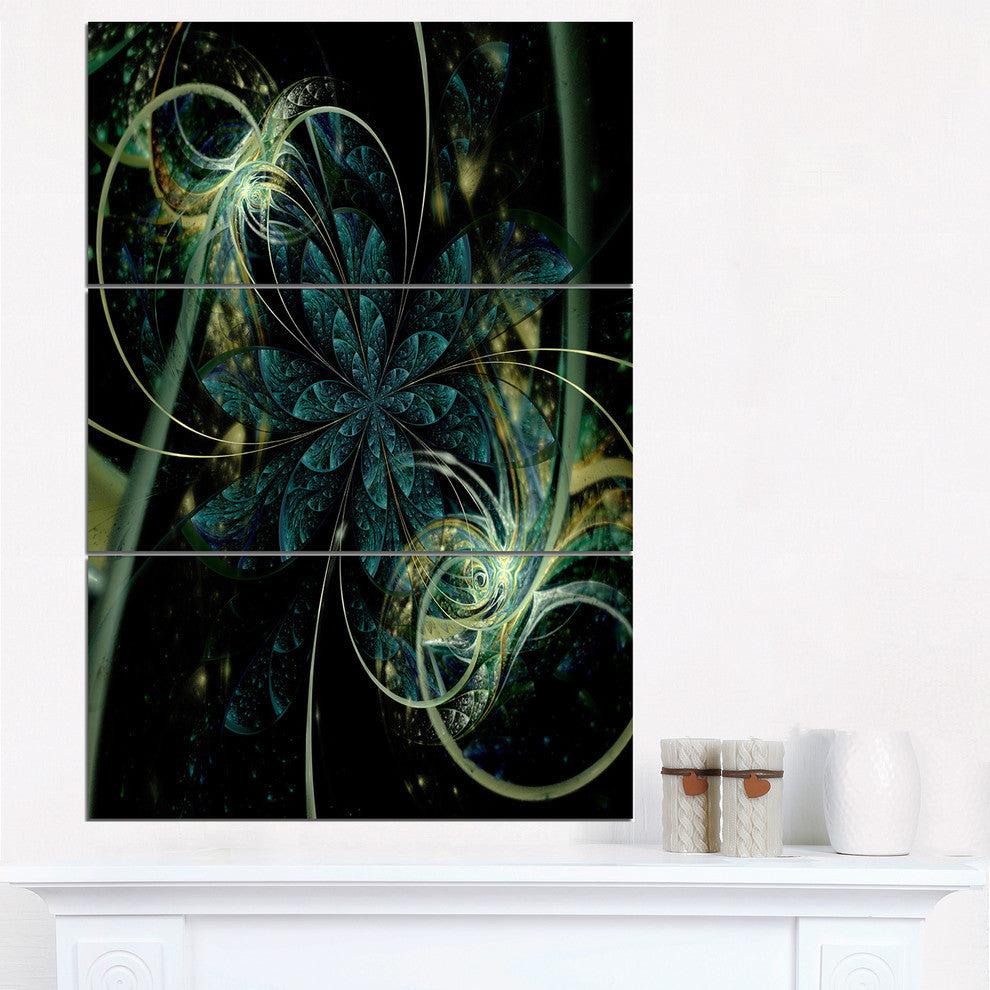 "Green Yellow Digital Fractal Flower" Metal Wall Art, 3 Panels, 28"x36"