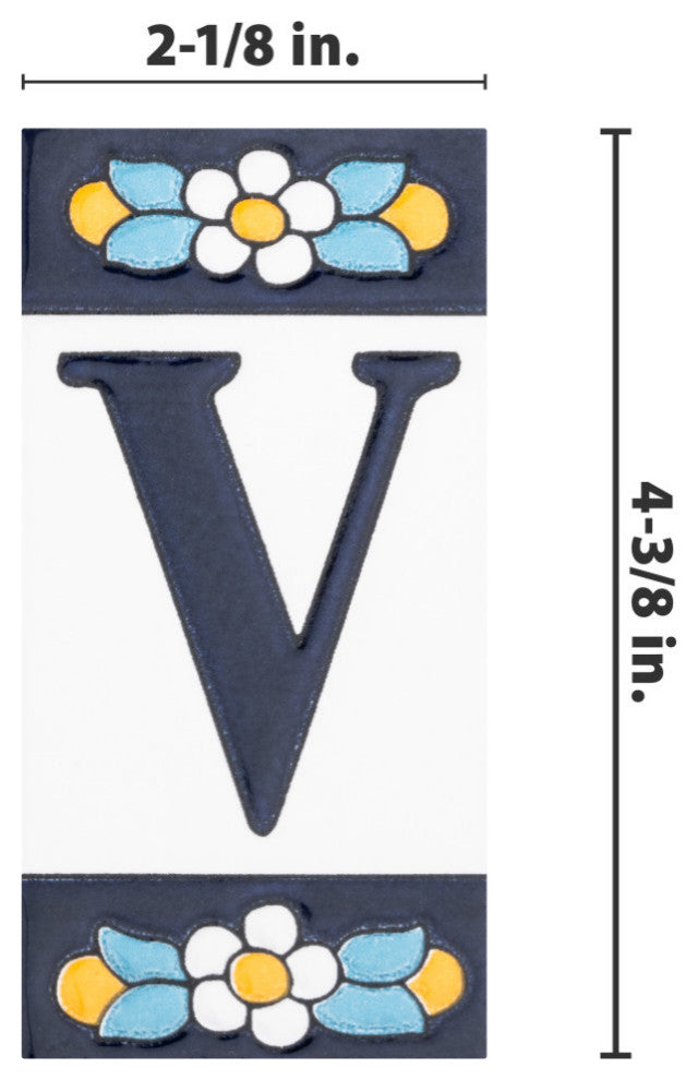 Sevillano Flora Letters 2-1/8 in. x 4-3/8 in. Ceramic Wall Tile, V
