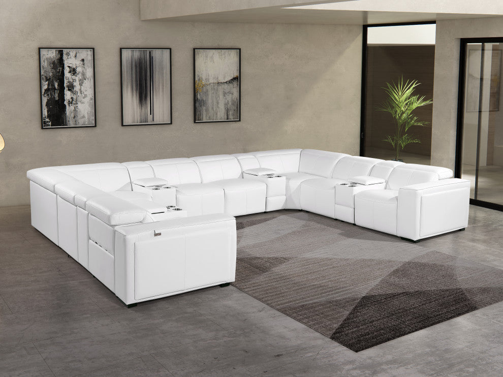 Niccolo Italian Leather 12-Piece U-Shaped 4 Power Reclining Sectional, White