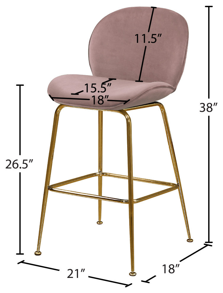Paris Velvet Upholstered Counter Stool (Set of 2), Pink, Gold Base