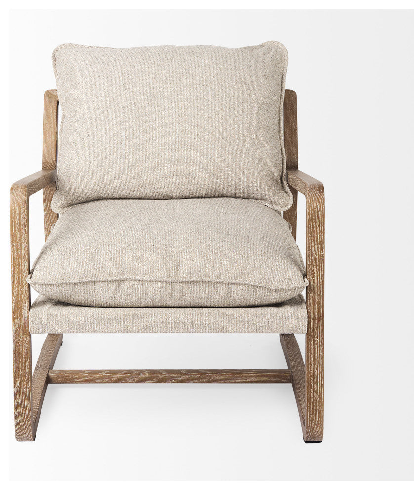 Brayden Beige Fabric Seat w/ Light Brown Solid Wood Accent Chair