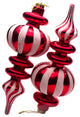 2Pk Red Finial Ornament With White Glittered Stripes