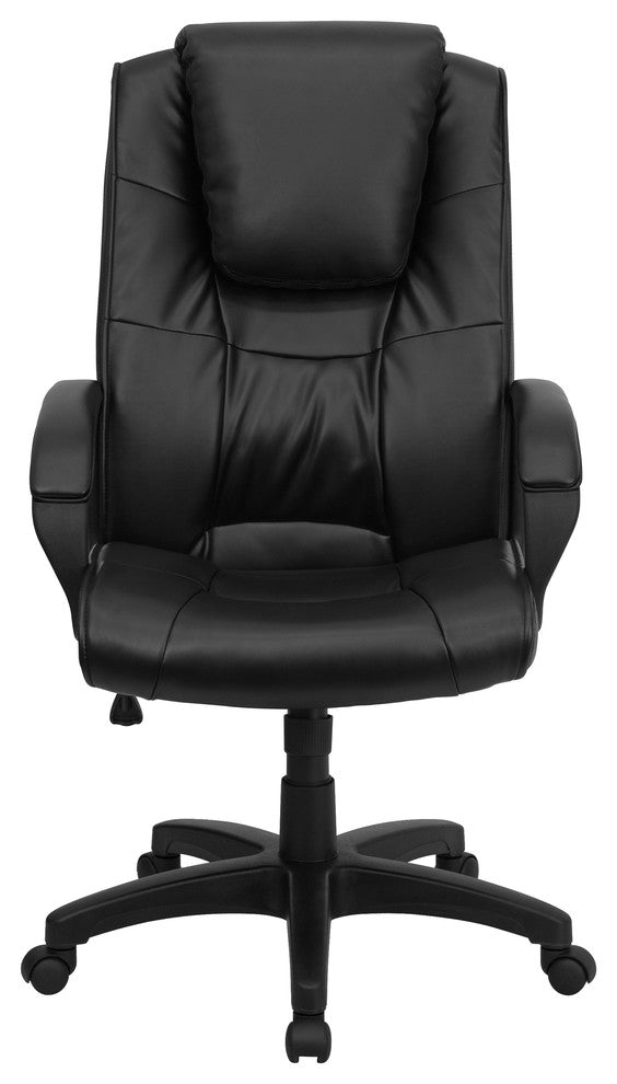 High Back Black Leather Executive Swivel Chair With Arms