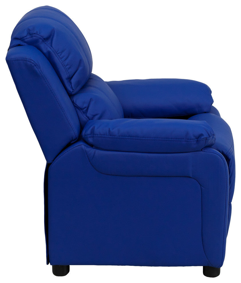 Deluxe Padded Kids Recliner With Storage Arms, Blue Vinyl